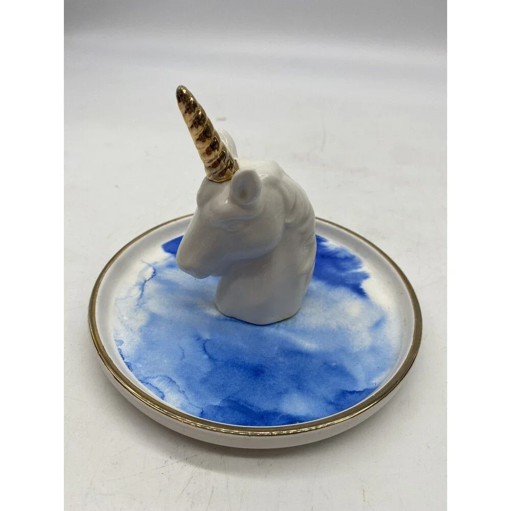 Unicorn Ring Holder Jewelry Trinket Dish Bowl Blue and White Make Your Own Magic